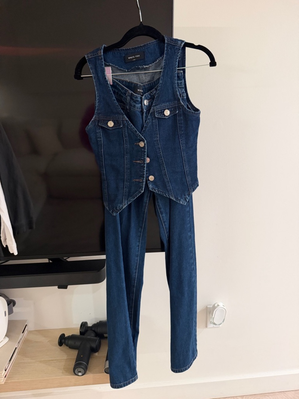 White Fox Vintage Dark Wash Denim Vest & Jeans Set